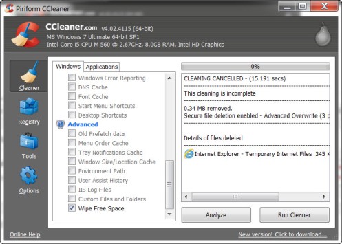 CCleaner – How to configure CCleaner to wipe cluster tips 