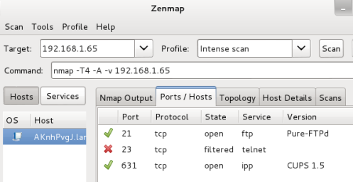 zen map results telnet ip reject filter