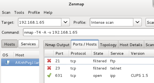 zenmap blocked telnet and ftp